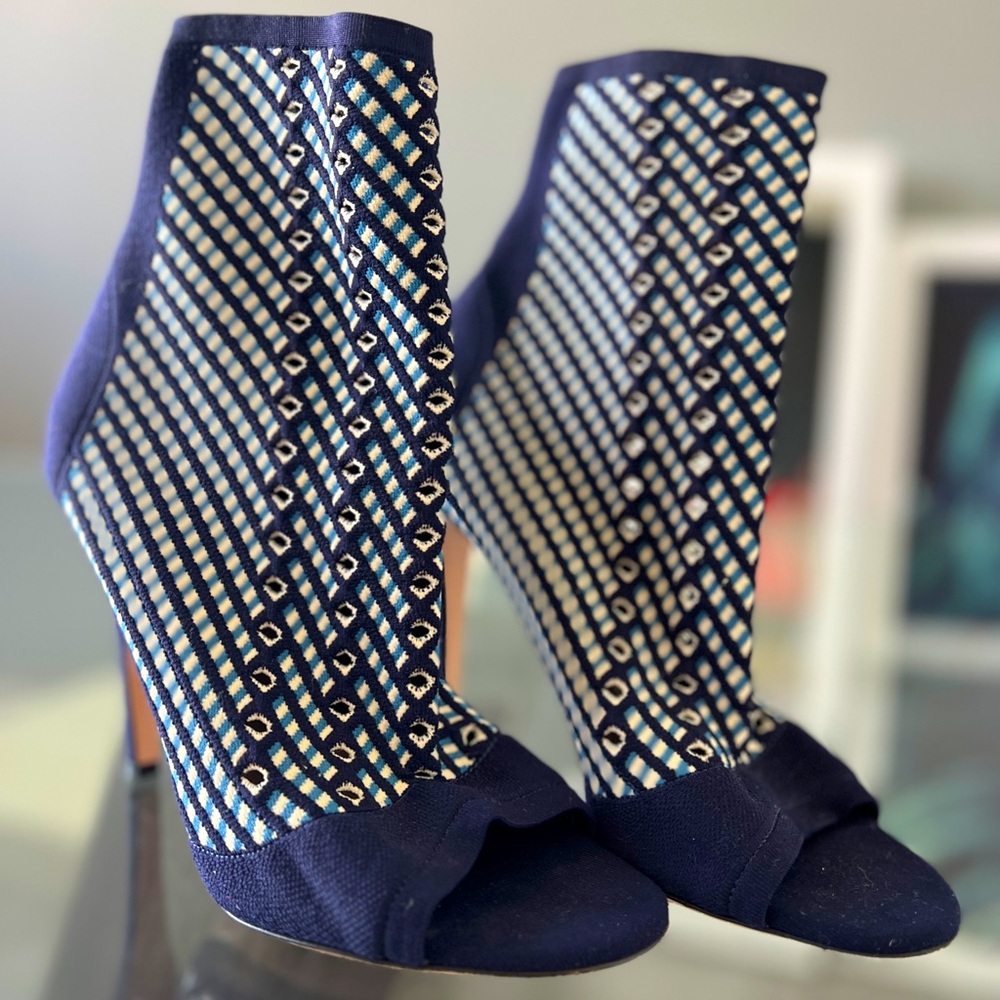 Gianvito Rossi Navy Blue Printed Cutout Accent Sock Boots